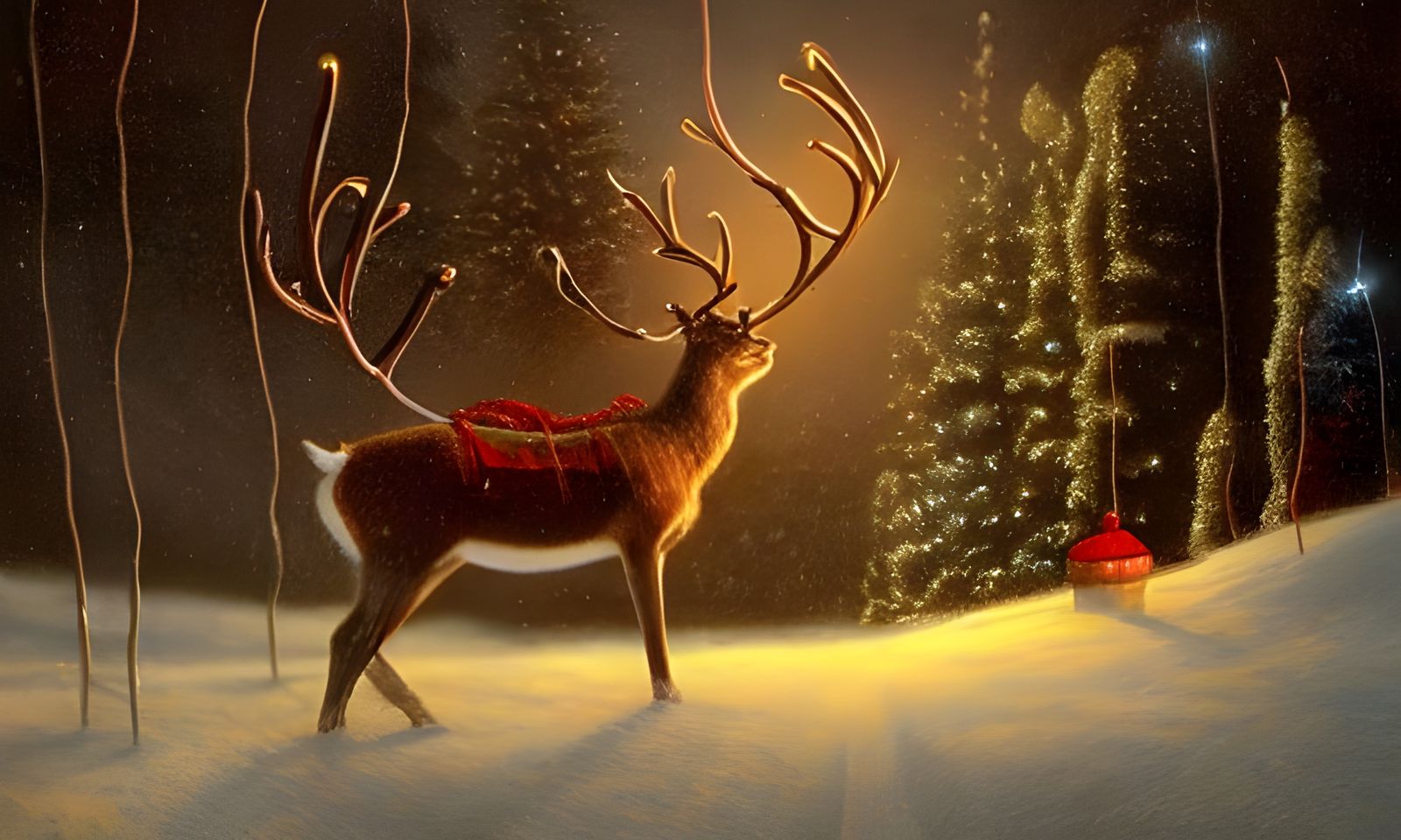 Festive Reindeer with Bells: A Christmas Painting