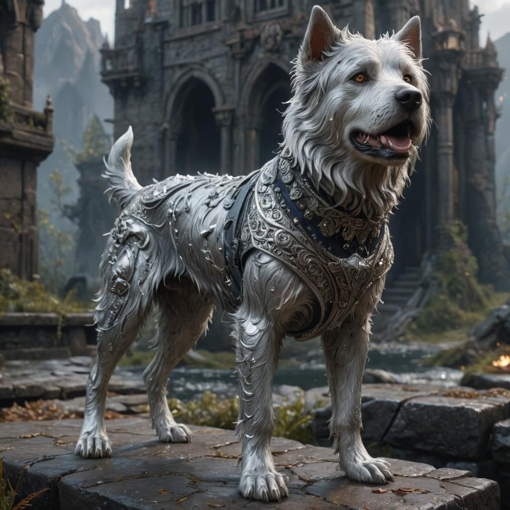 Detailed Matte Painting of a Silver Dog