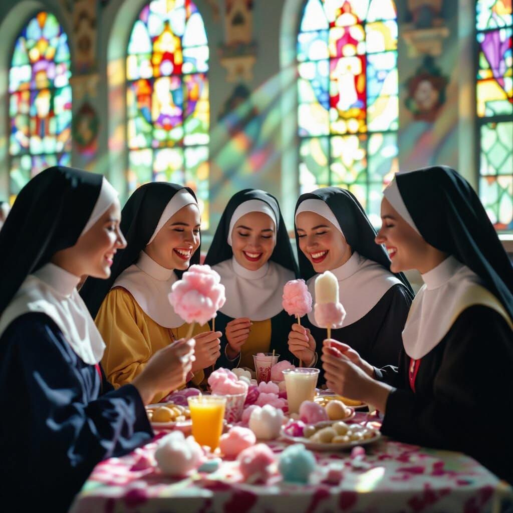 Nuns Savoring Sweets in a Vibrant Convent