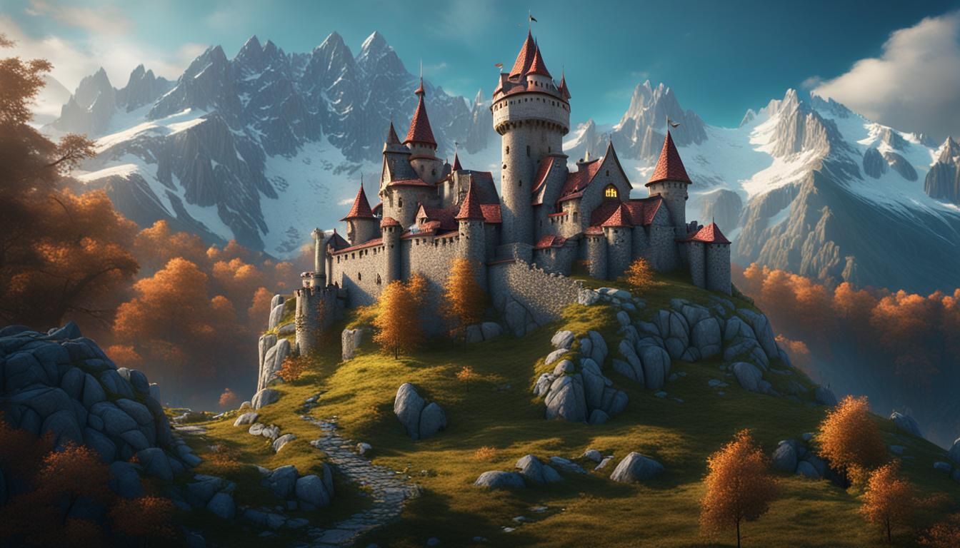 Fantastical Tiny Castle in the Alps: Matte Painting