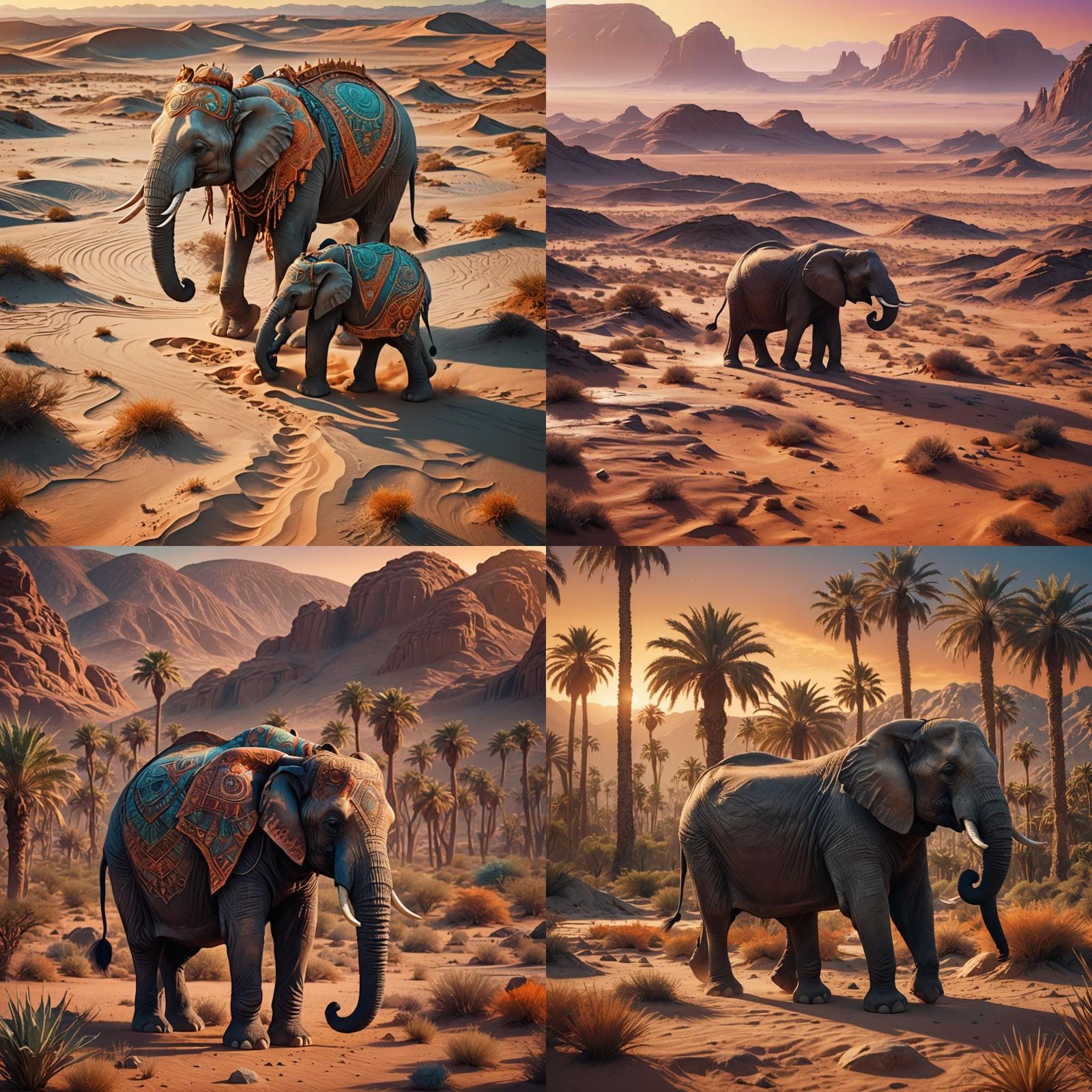 Elephant in Desert Colors: Detailed Matte Painting
