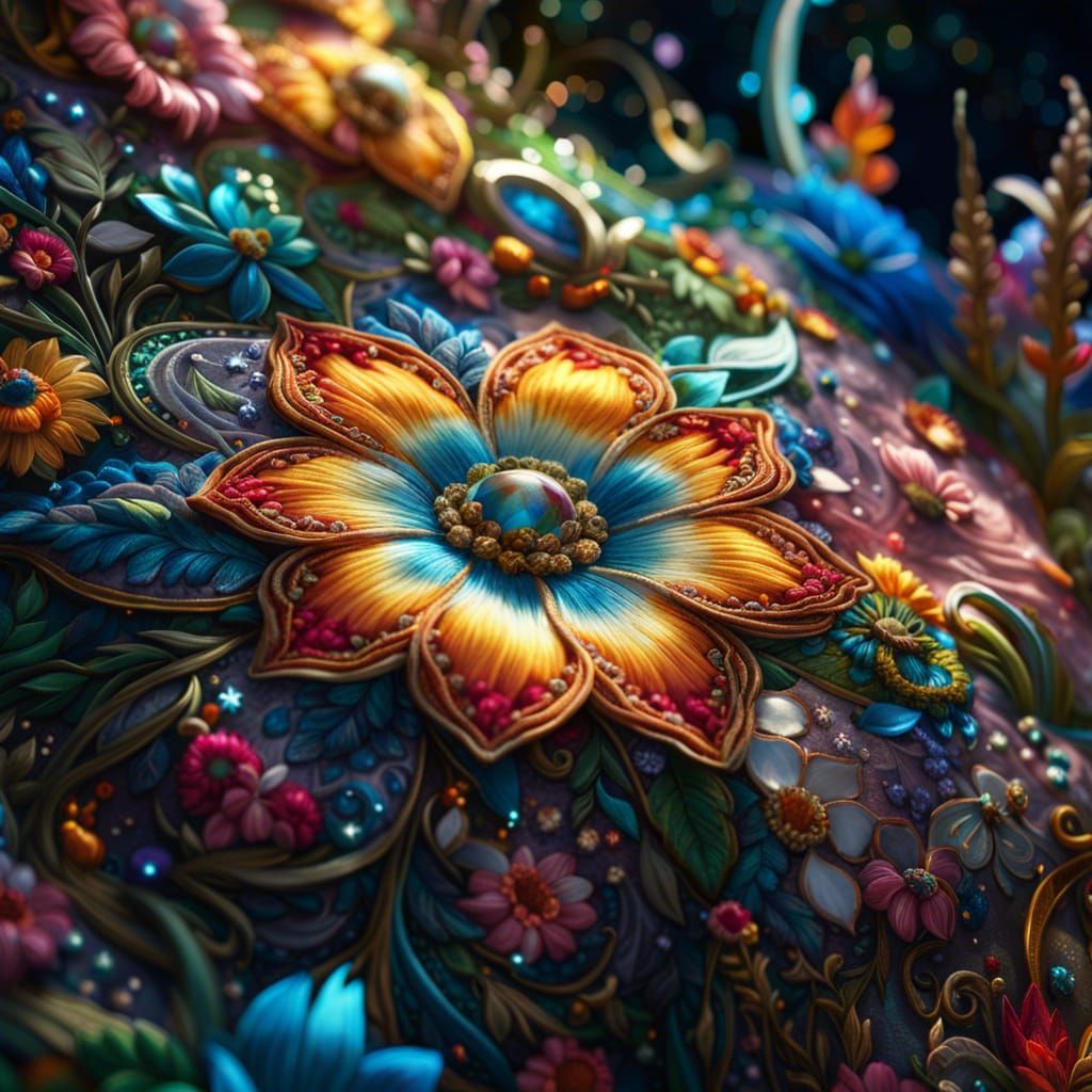 Glowing Embroidered Flowers Fantasycore Artwork
