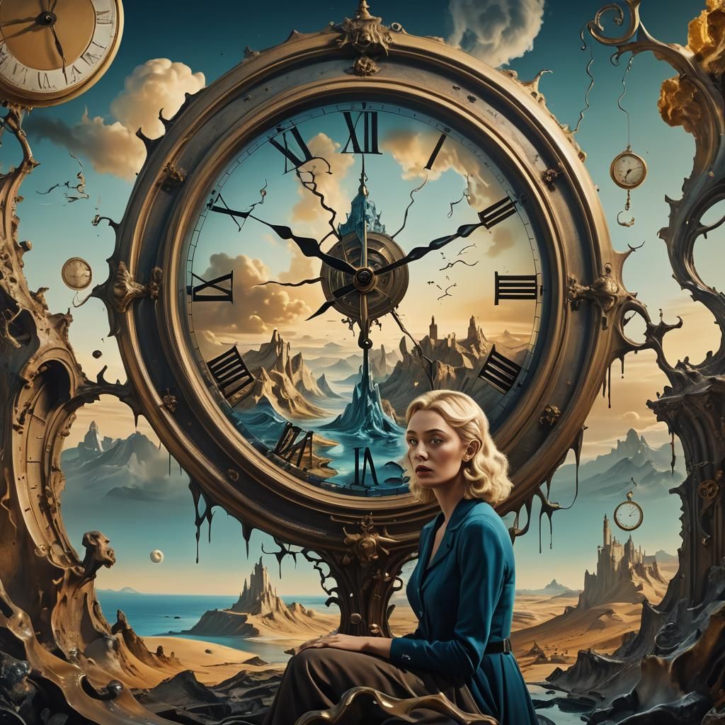 Surrealist Melting Woman in Dreamscape, Dali Style