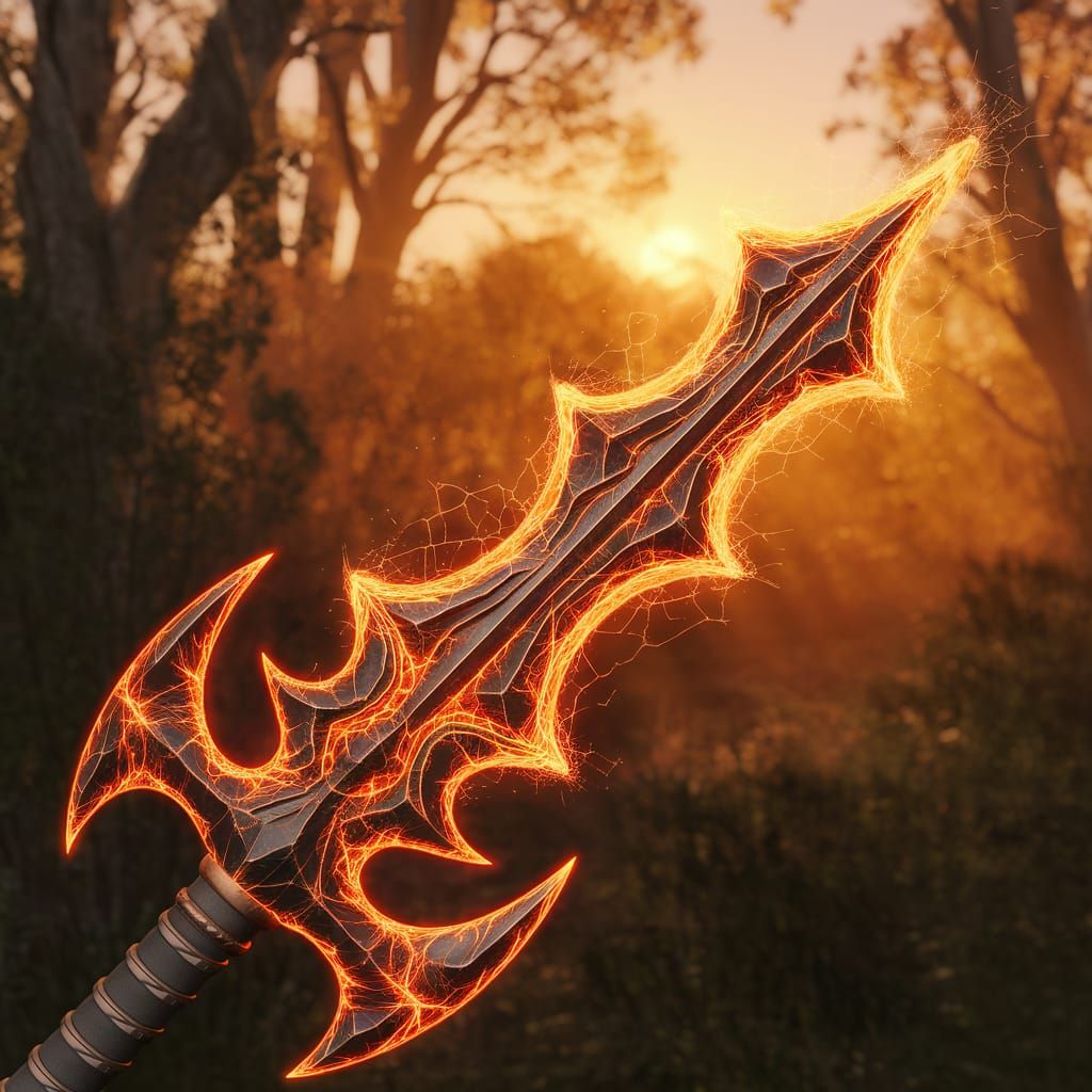 Sword of Blazing Fire in Ancient Forest Setting