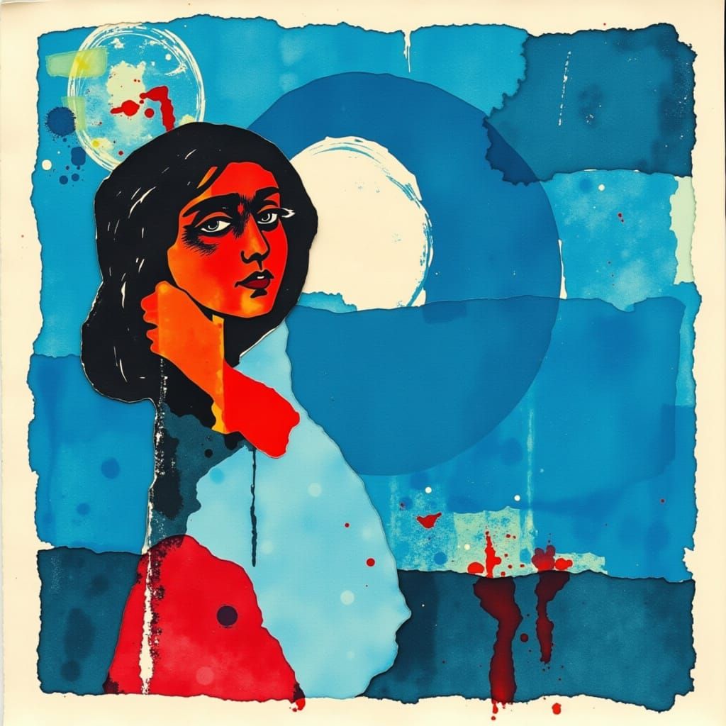 Minimalist Moonlit Portrait with Azure Sky