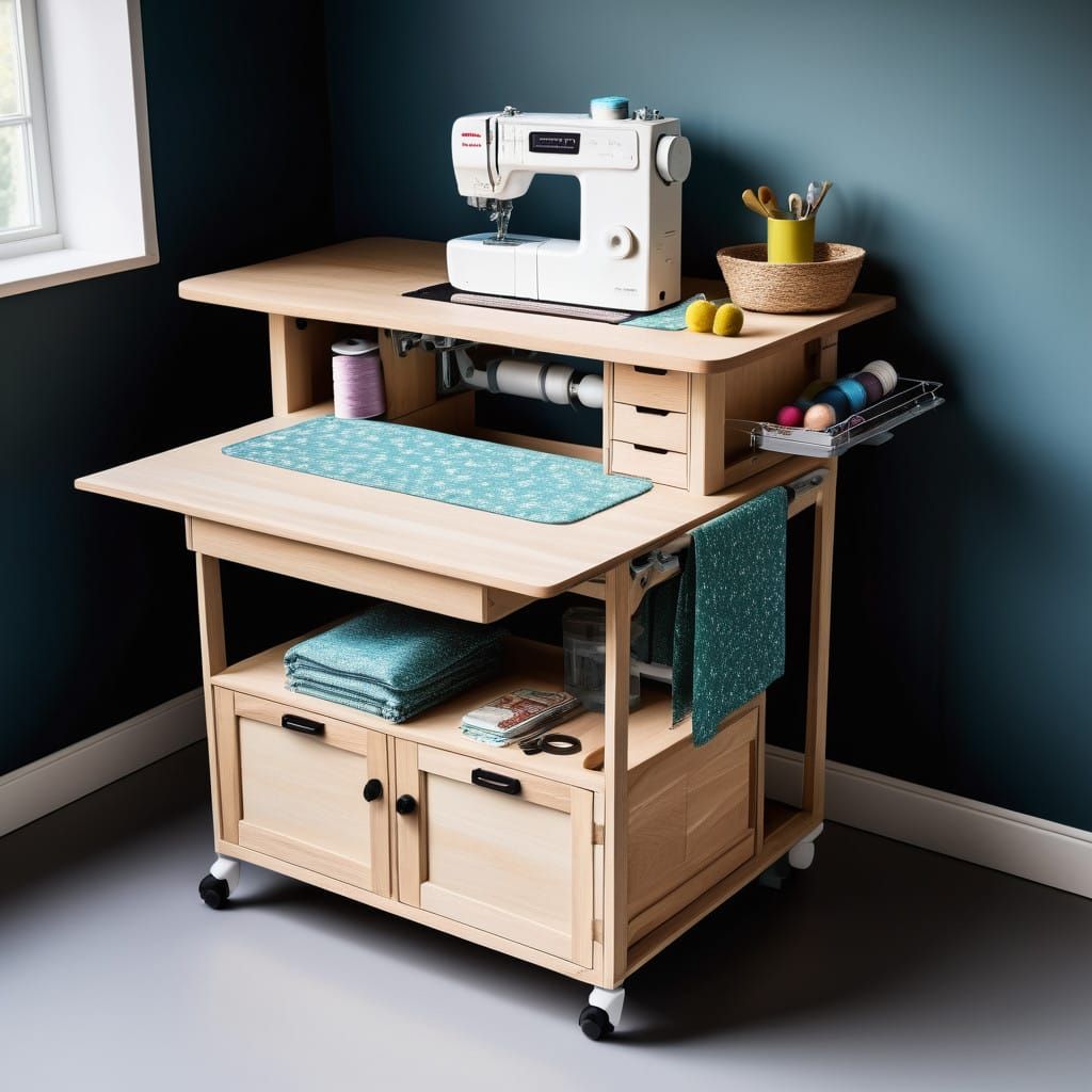 Compact Modern Sewing Cabinet with Foldable Worktop and Stor...