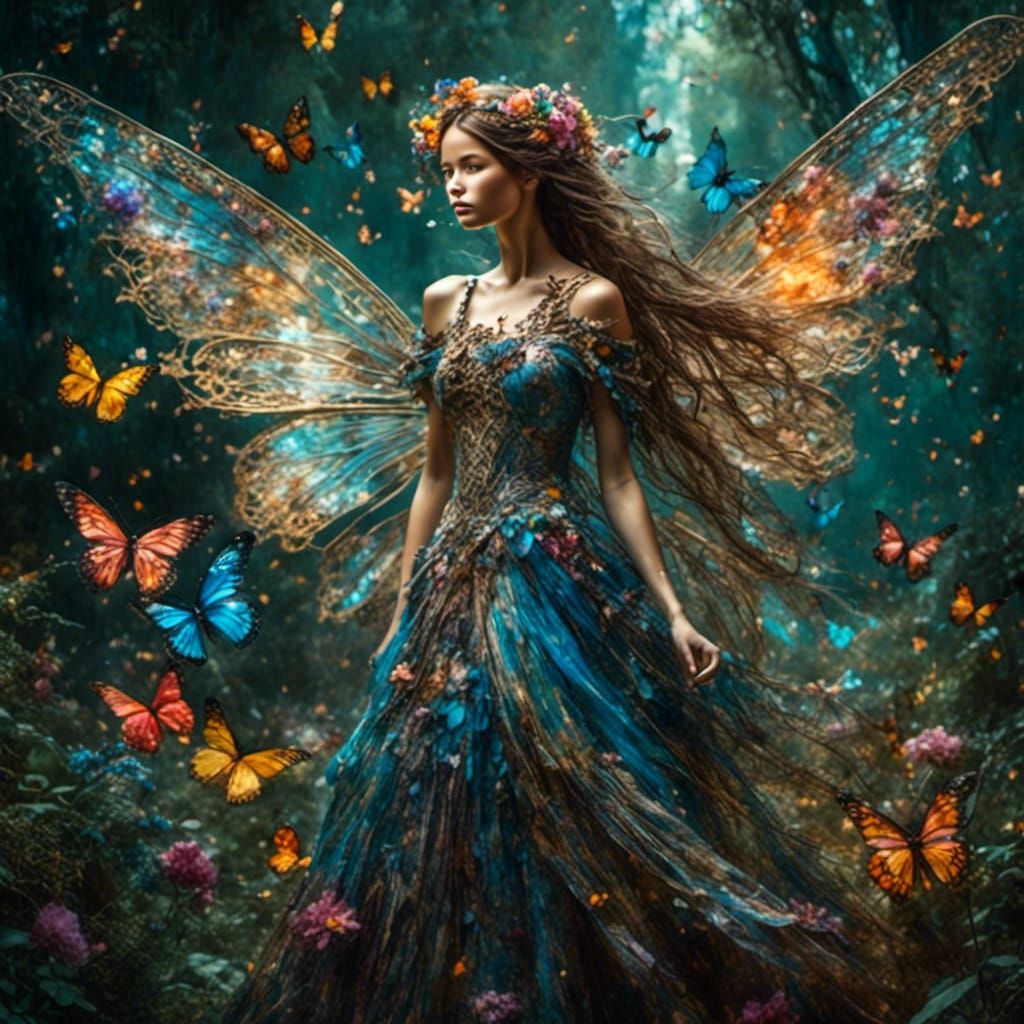 Beautiful Fairy in Magical Forest, Watercolor Style
