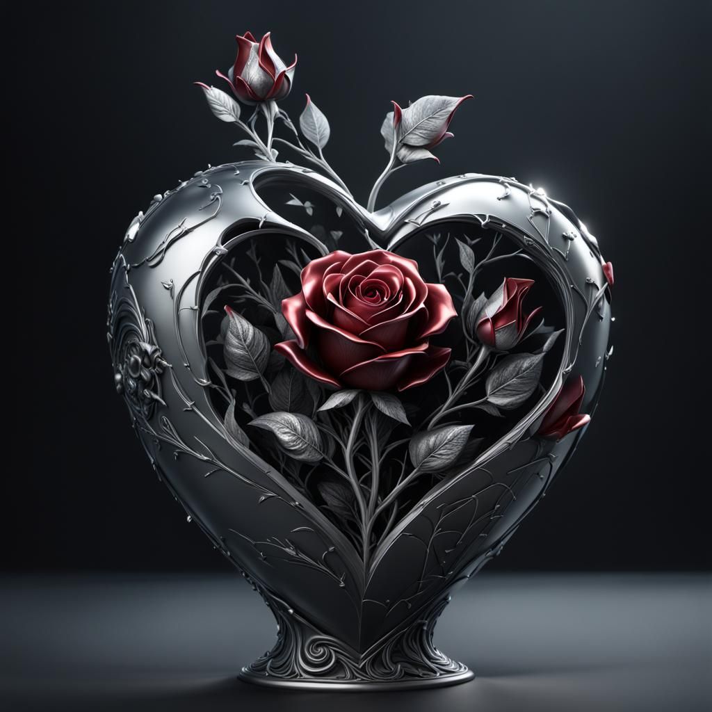 Silver and Black Rose Broken Heart Vase