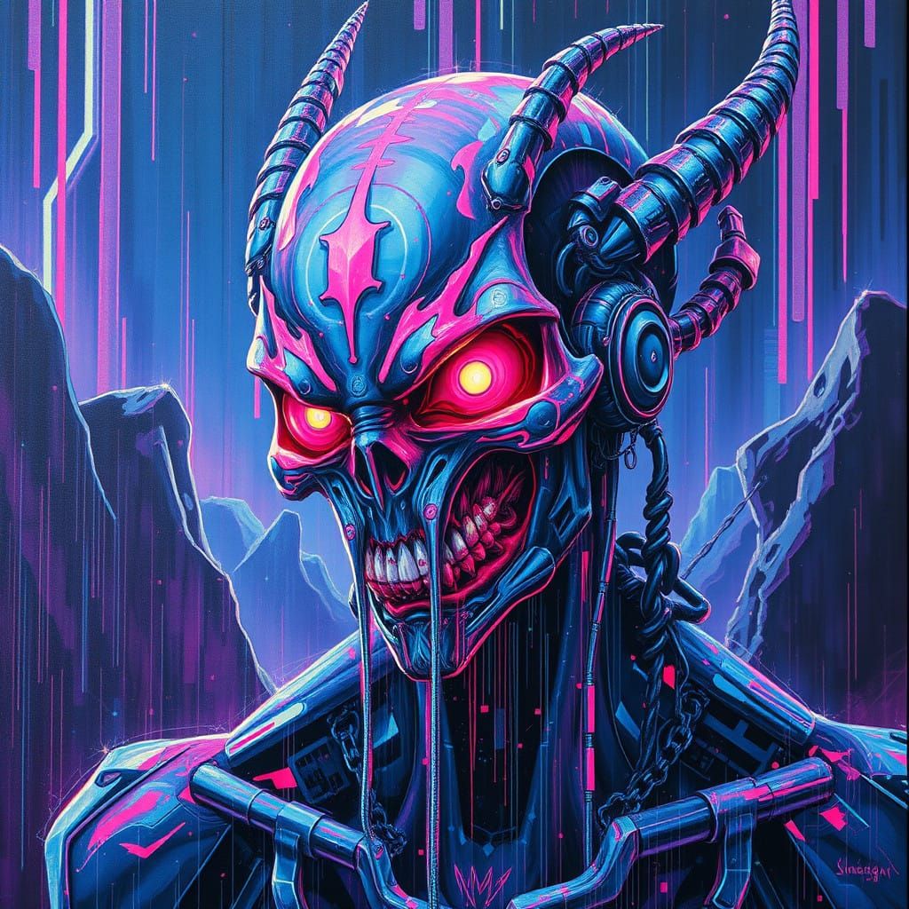 Ethereal Cyberpunk Portrait in Holographic Oil