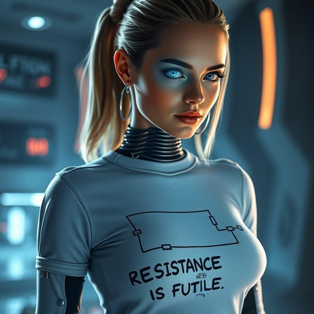 Female Cyborg with Circuitry in Futuristic Style