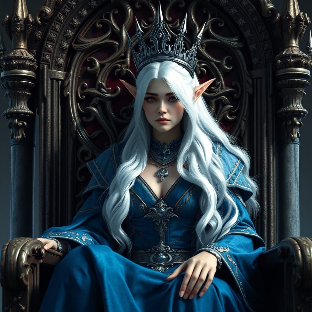 Wood-Elf Queen on Throne: Fantasy Concept Art