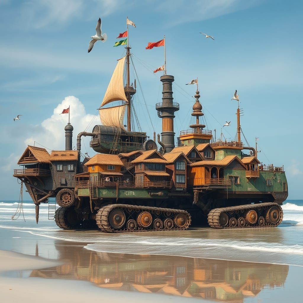 Rolling Cities Arrive at Ocean's Edge in Steampunk Style