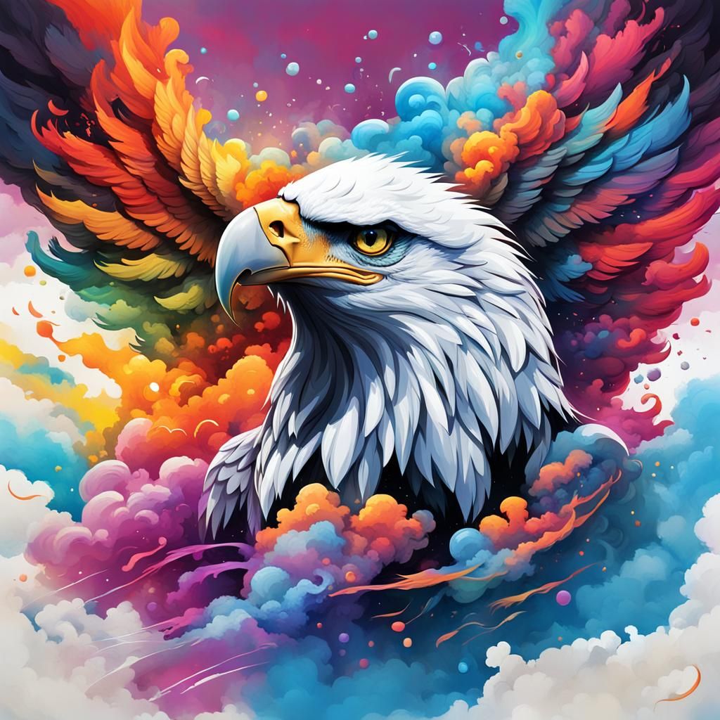 Eagle Shaped Cloud with Colored Smoke, Graffiti Art