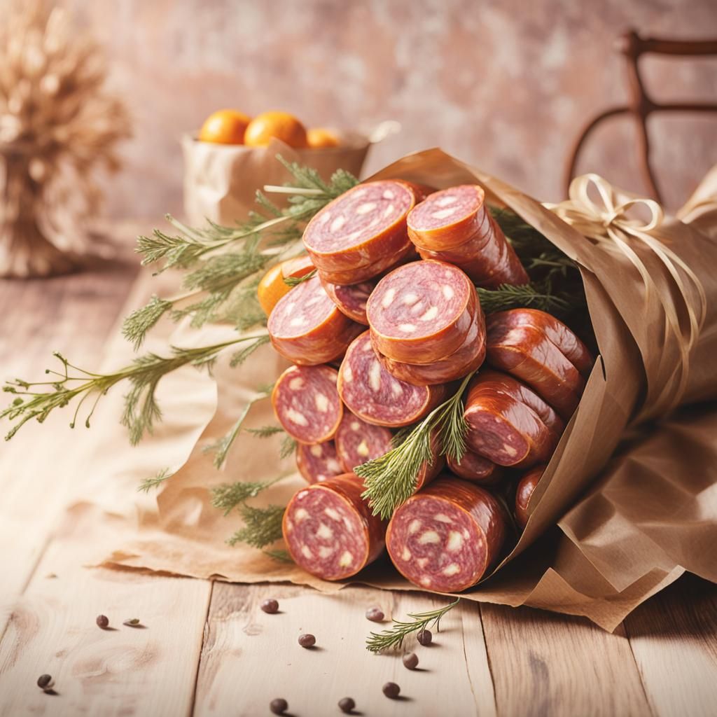 Sausage Bouquet Still Life in Dutch Master Style
