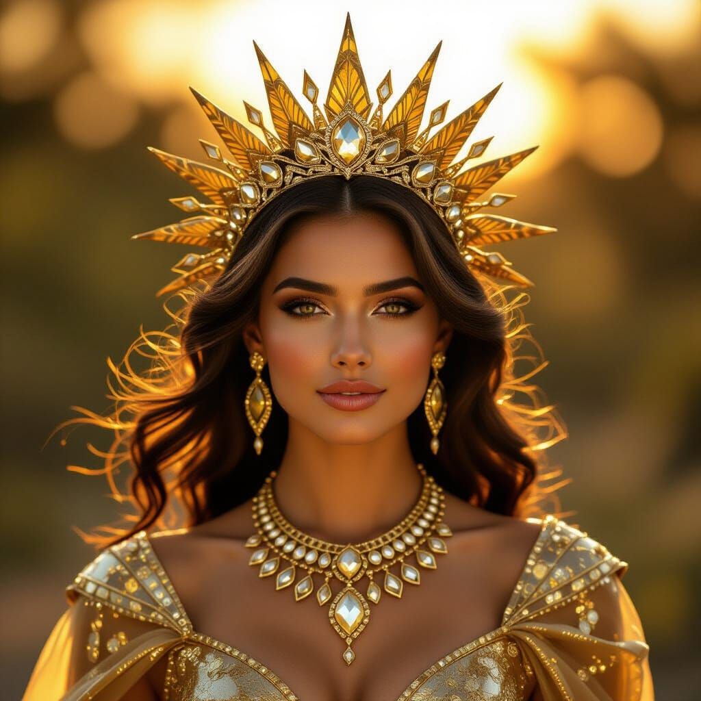 Radiant Sun Goddess in Golden Hour Glow