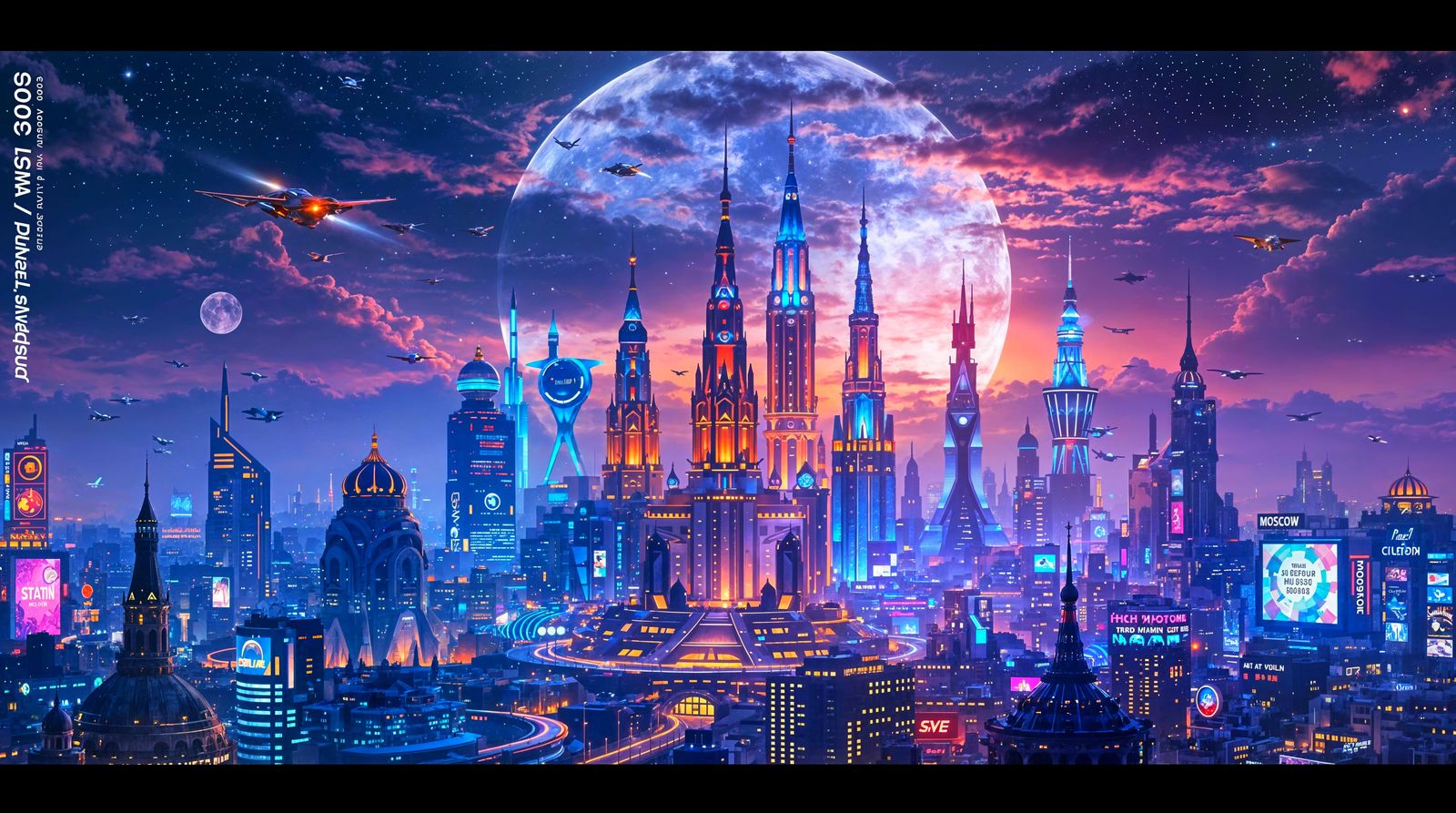 Futuristic Cyberpunk Moscow Skyline in 3000 AD