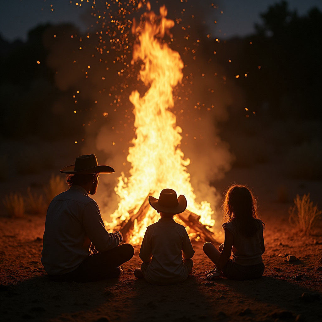 Campfire Animals with Cowboy in Cinematic Style