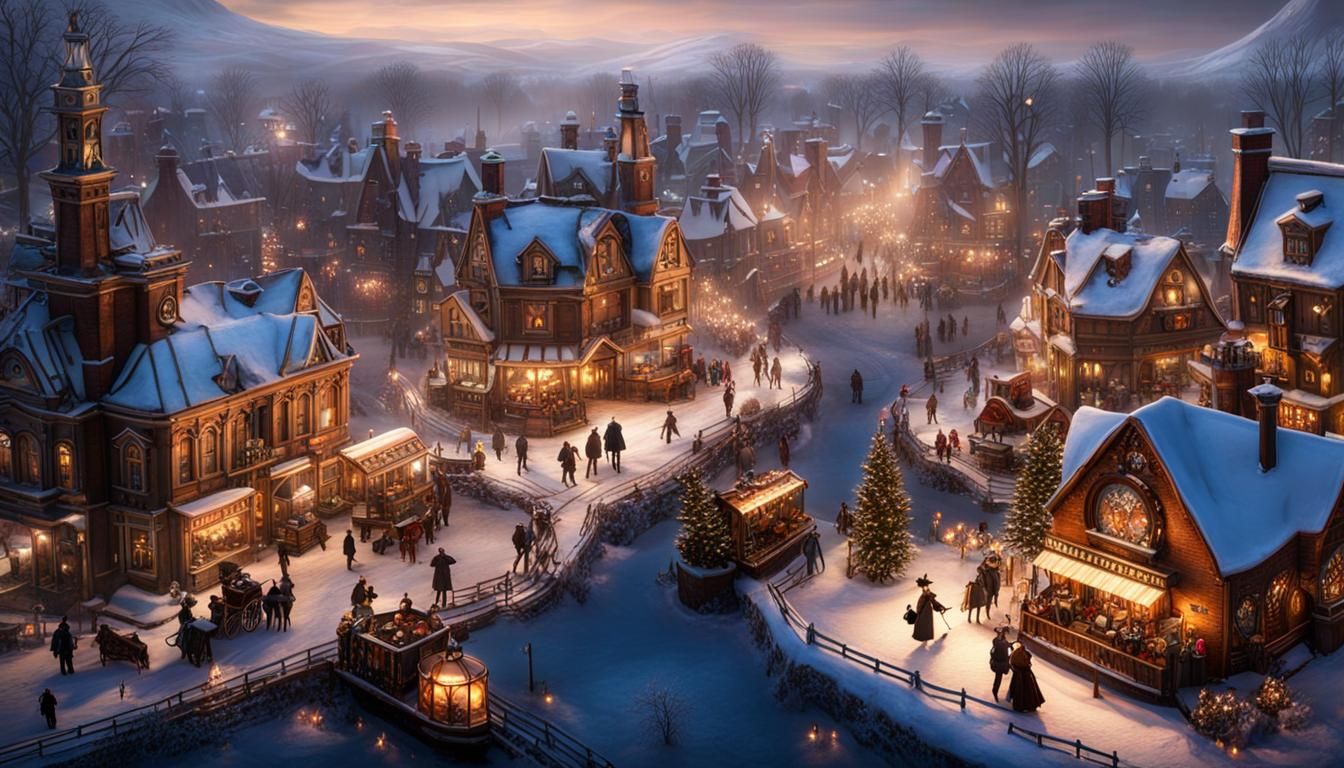Steampunk Winter Wonderland Aerial Village View
