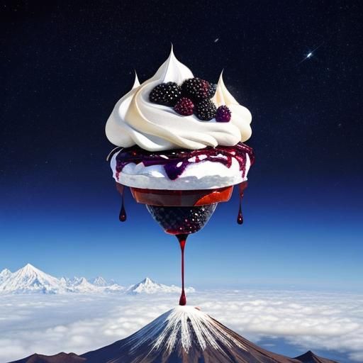 Surreal Volcano Eruption of Blackberry Pavlova