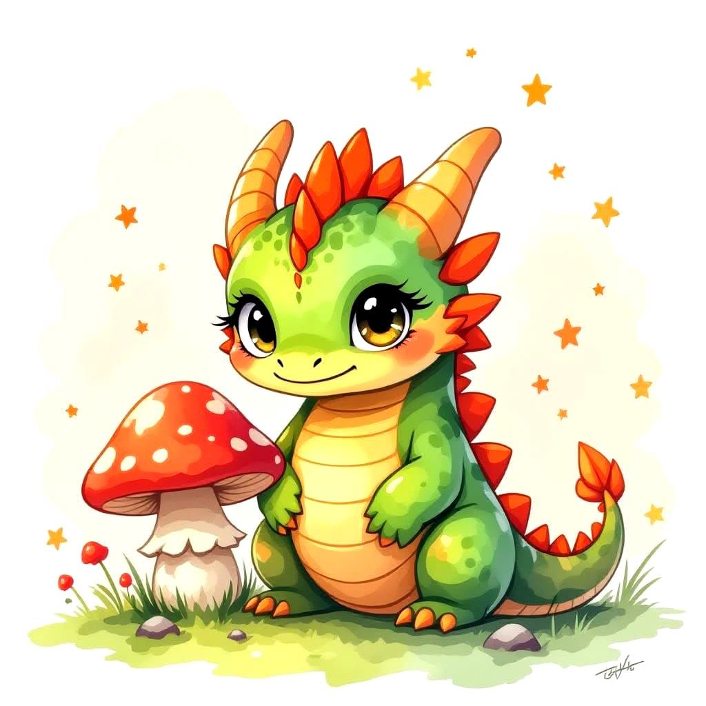 Cute Baby Dragon in a Shy Pose