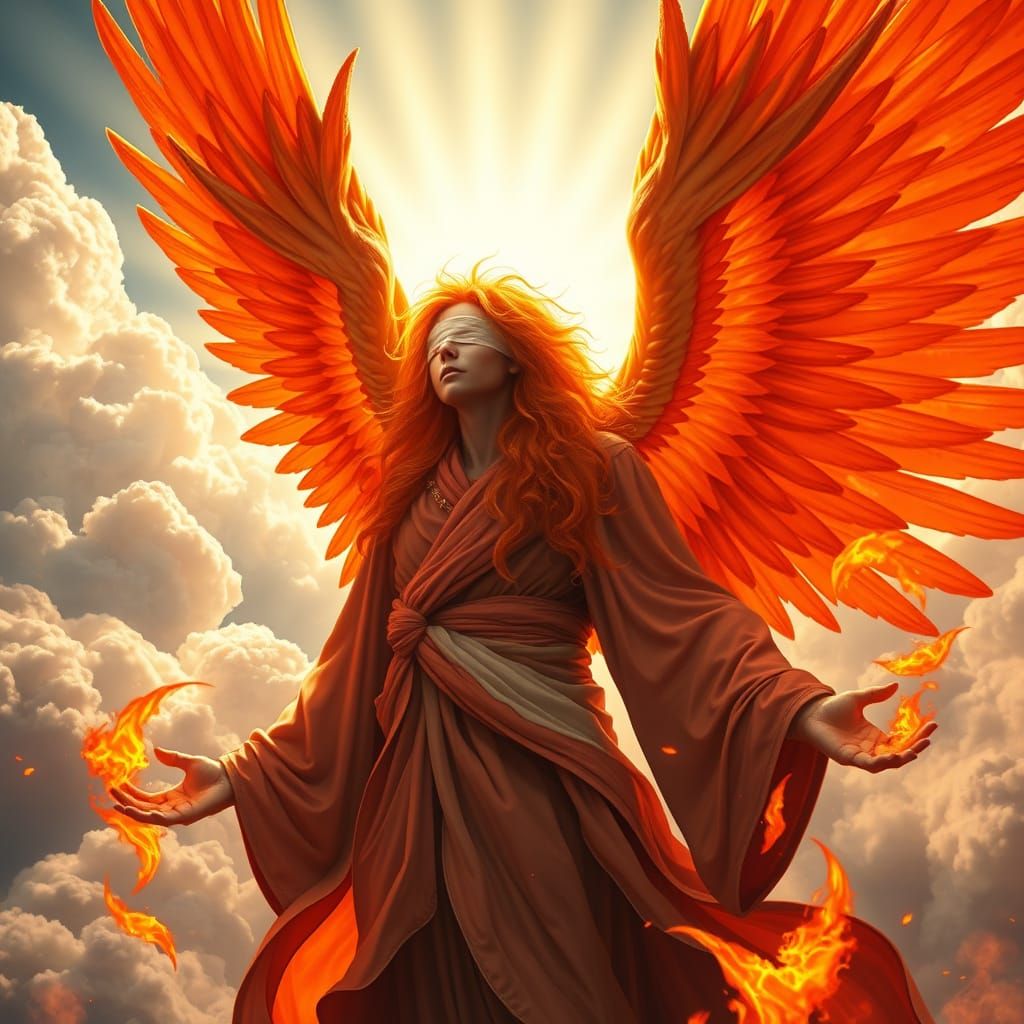 Fiery Angel with Wings in Fantasy Style