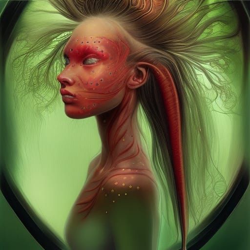 Stark Red Venus Fly Trap Girl Portrait