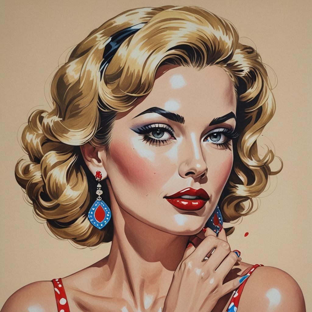 Pop Art Pin-Up Girl: Detailed Gouache Painting