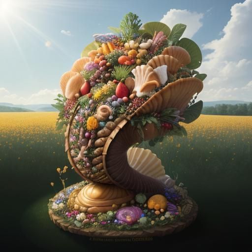 Nautilus Cornucopia Filled with Jewels and Flowers