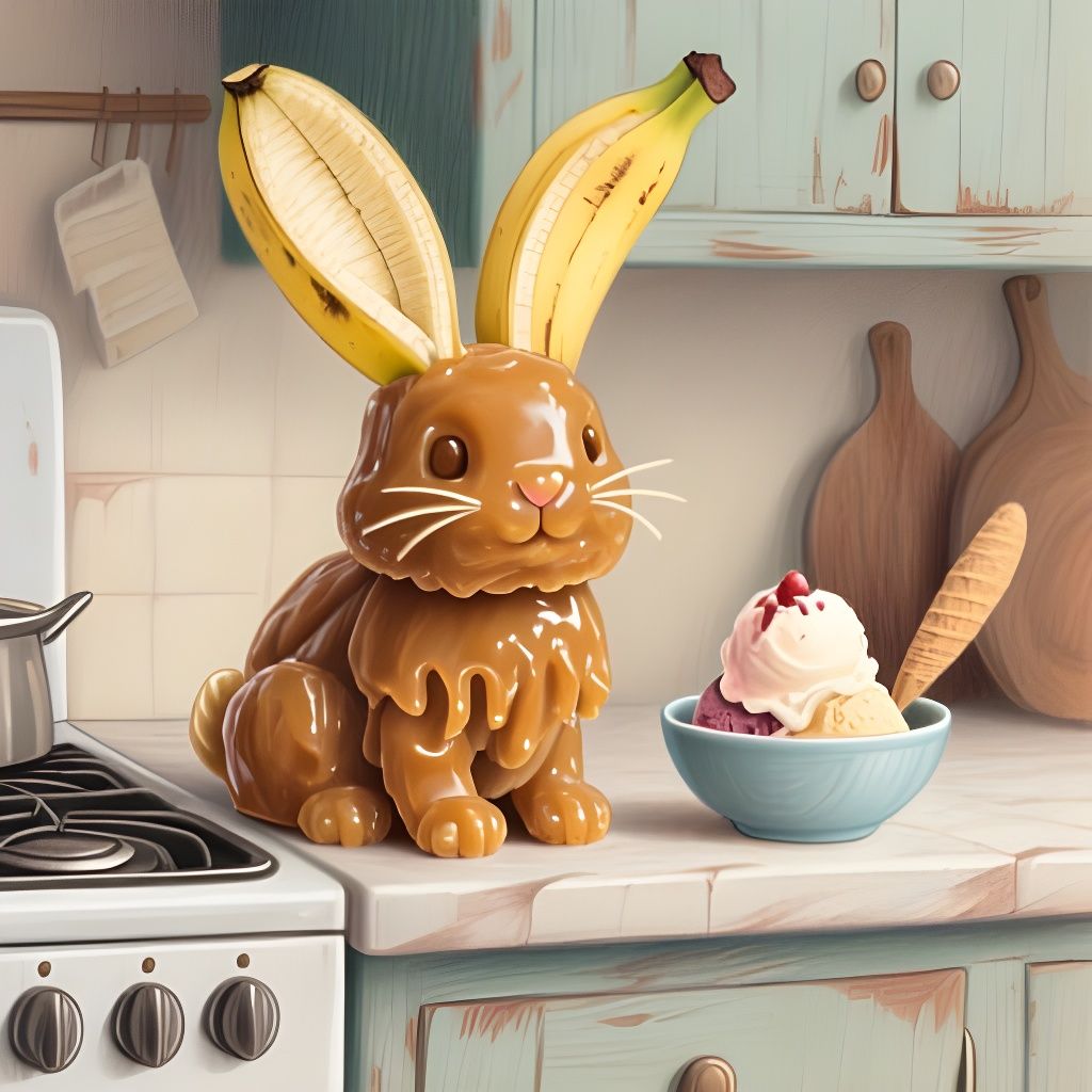 Butterscotch Bunny with Banana Peel Ears in Rustic Kitchen