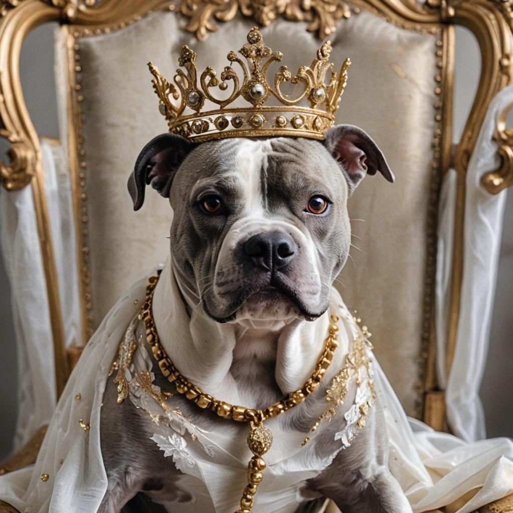 Crowned Pit Bull on Gold Throne Portrait