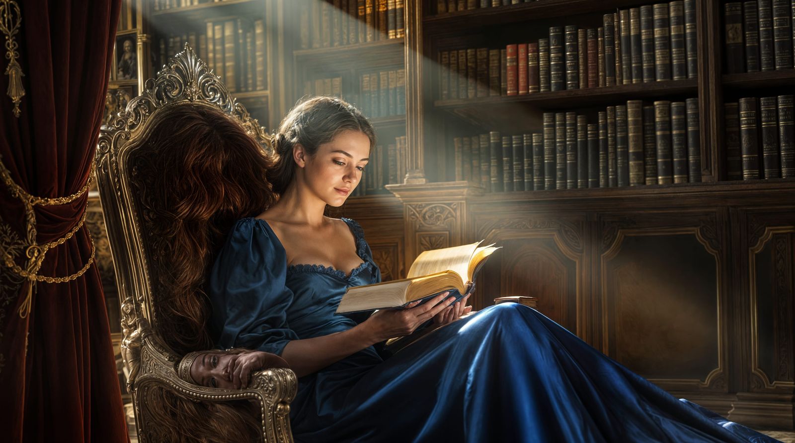 Belle in Enchanting Library Setting