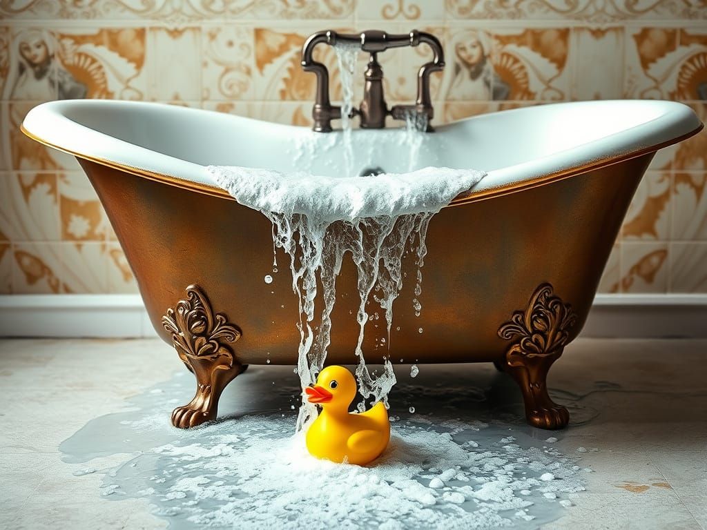 Ornate Bathtub Waterfall with Rubber Duck