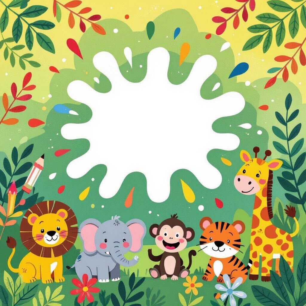 Children's Coloring Book Cover: Cheerful Wild Animals in Vib...