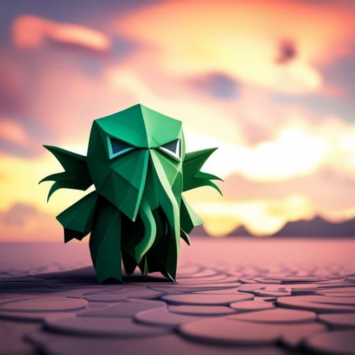 Origami Cthulhu Papercraft in 8K Resolution
