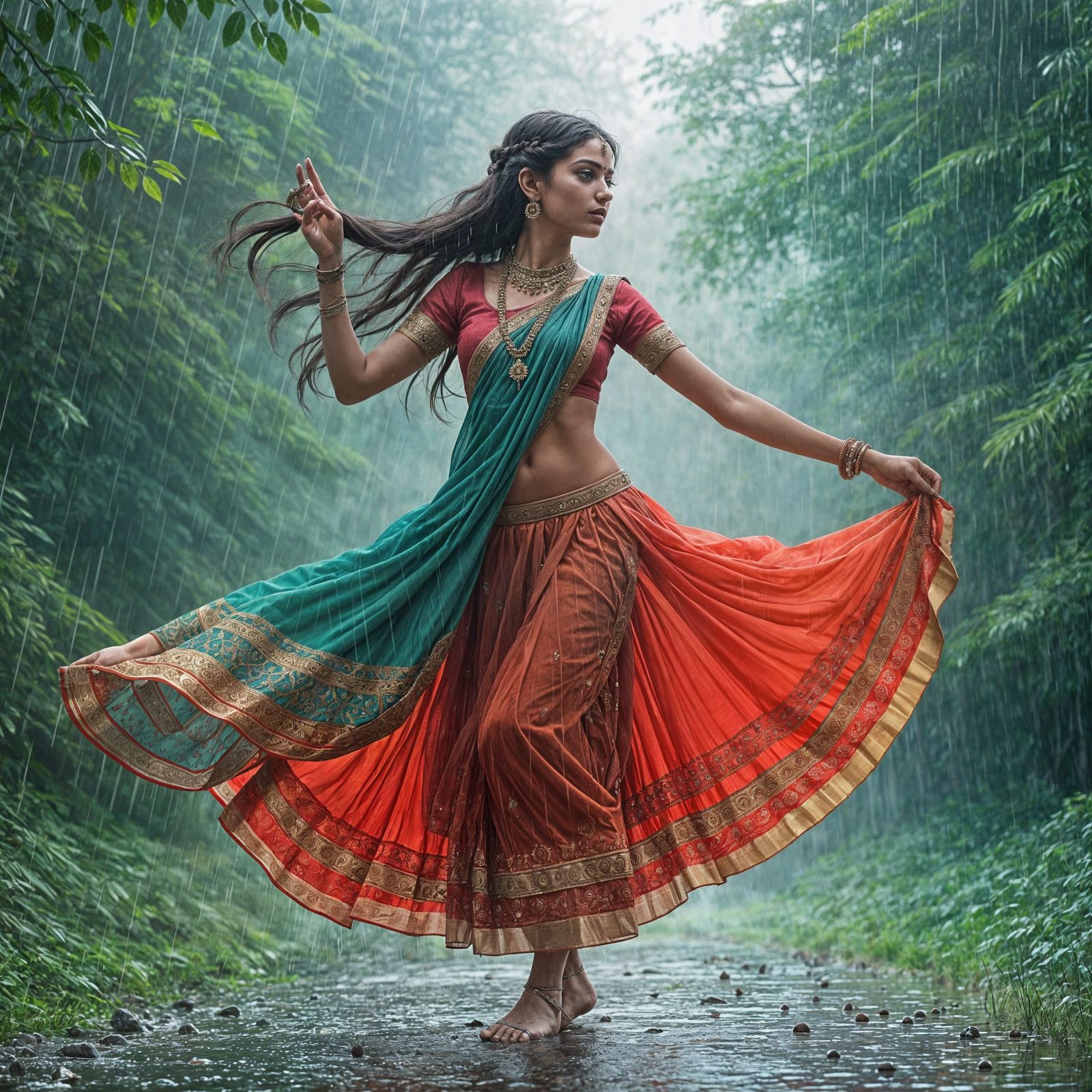 Dancing Girl in Rain, Ethereal Fantasy Style