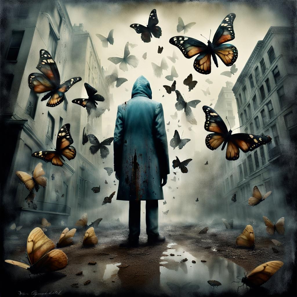 Eerie Clay Man Confronts Urban Butterflies