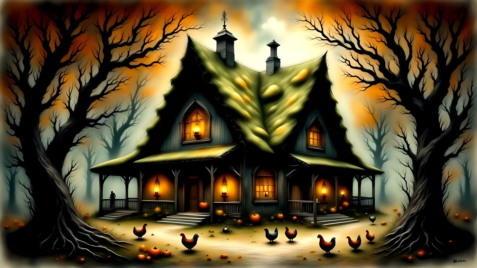 Whimsical Farmhouse in Haunted Woodland