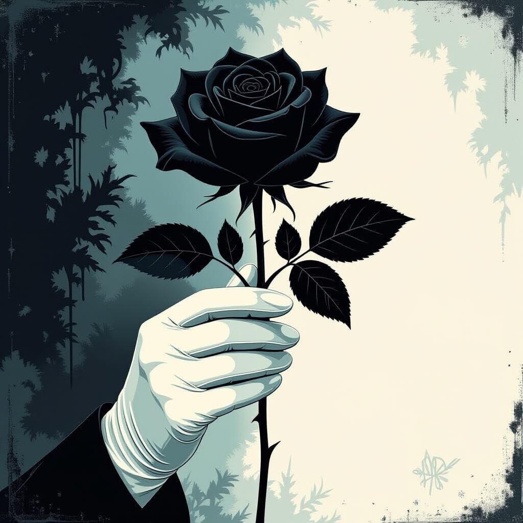 Elegant Hand Holds Black Rose in Noir Style