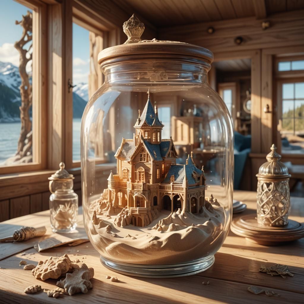 Sandcastle in a Jar: Photorealistic Digital Art