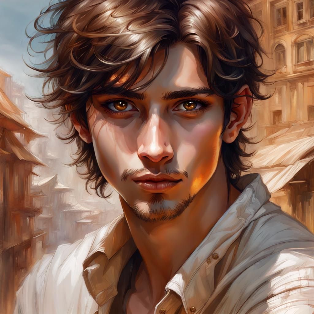 Cute Boy with Brown Eyes: Hyperdetailed Digital Portrait