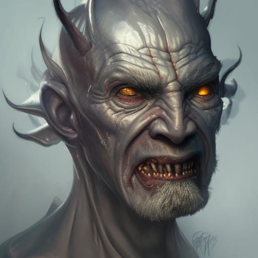 Demonic Grey Goblin Portrait in Hyperdetailed Style