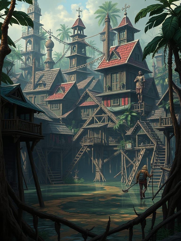 Cursed Stilt House Slum City Concept Art