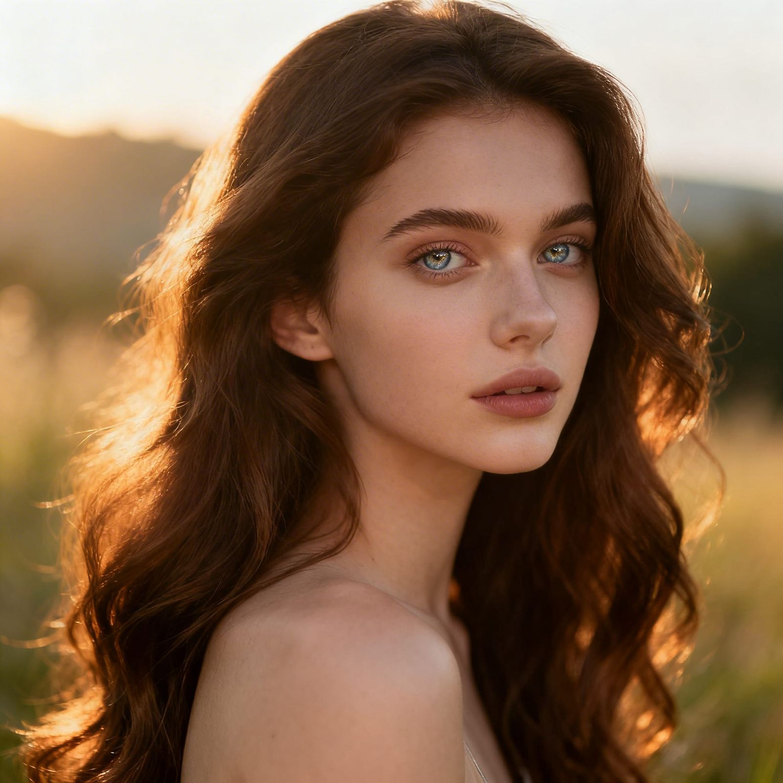 Photorealistic Portrait of a Young Woman with Brown Hair