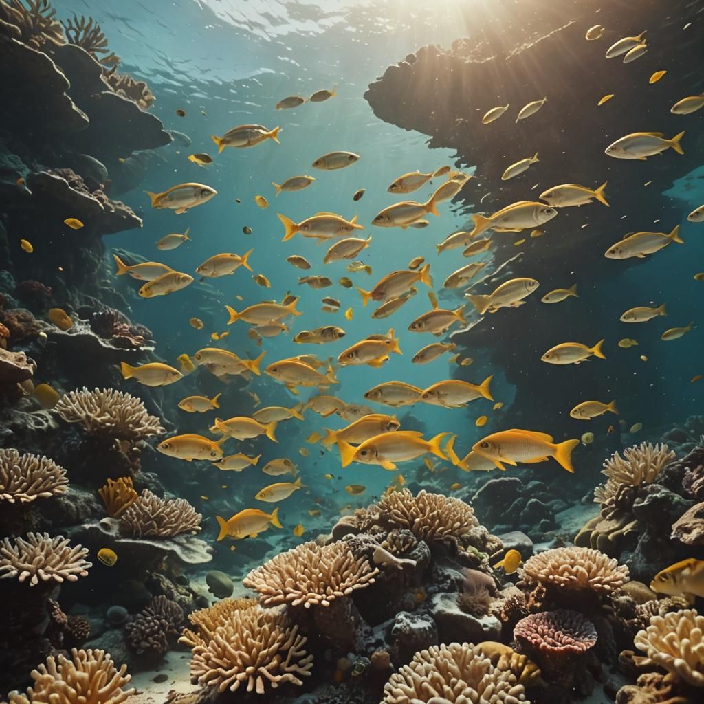 Vibrant Coral Reef with Shimmering Sunlight