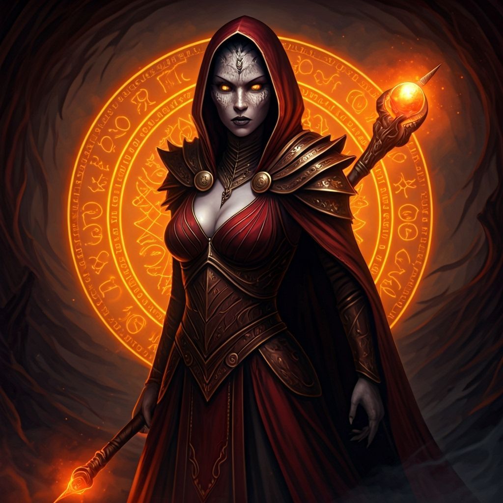 Powerful Sorceress with Reptilian Eyes in Dark Fantasy Style