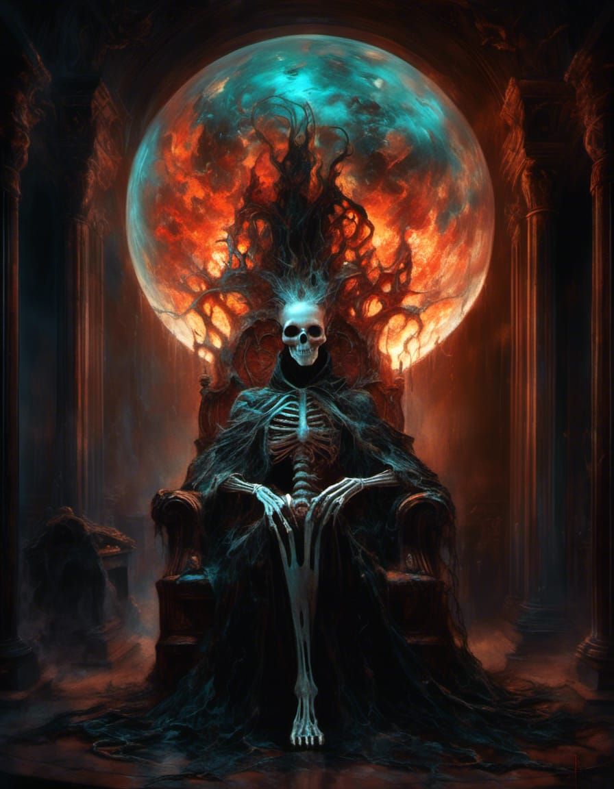 Bioluminescent Skeleton Queen of Souls: Digital Art