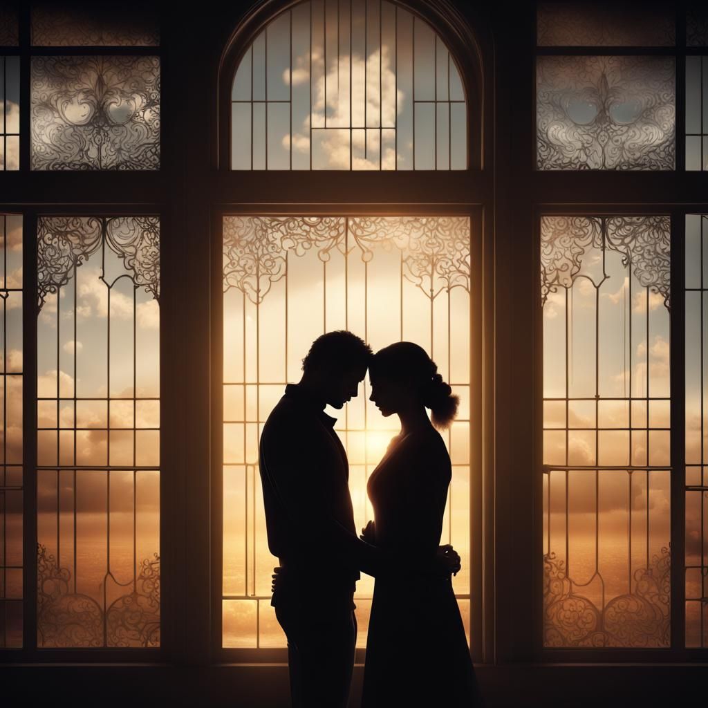 Backlit Couple Silhouette in Dramatic Digital Painting