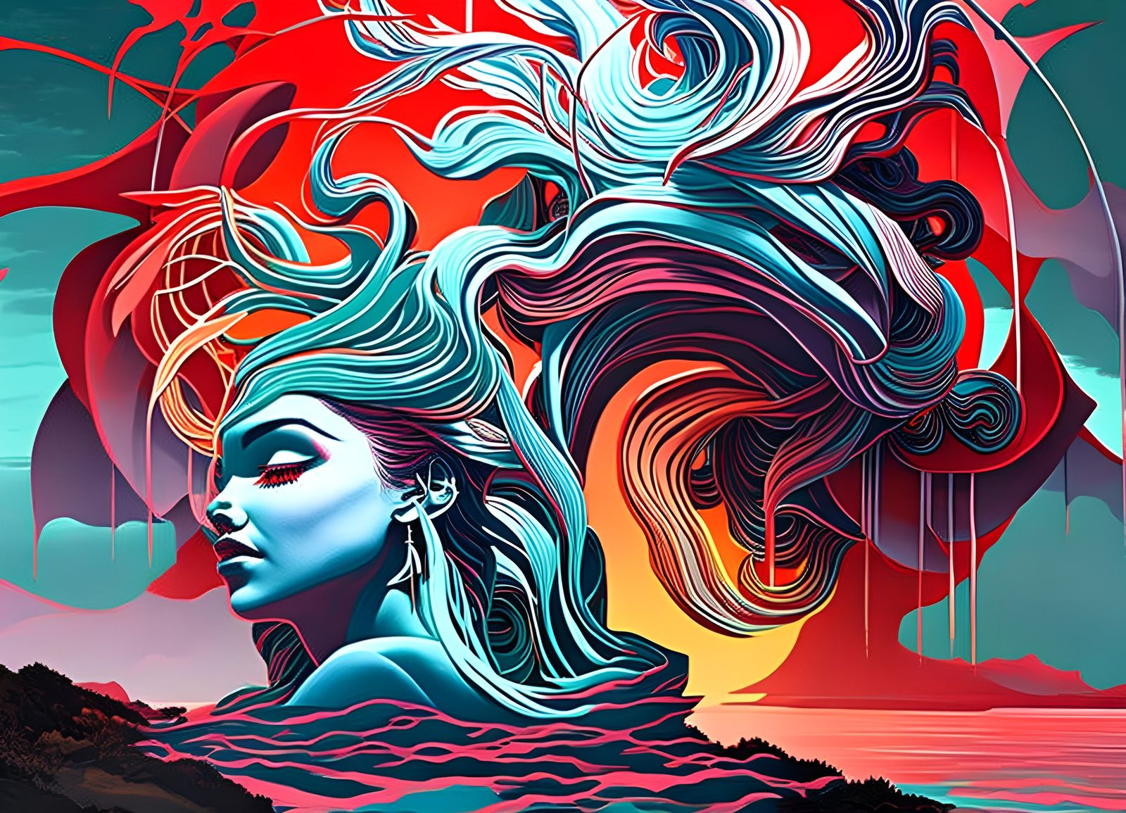 Oceanic Clocktower Paint Explosion: Digital Illustration