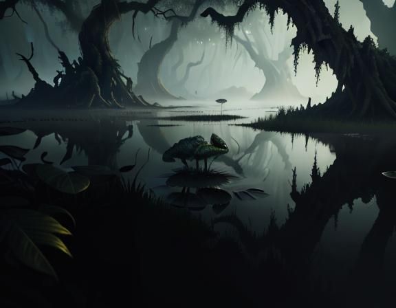 Menacing Bullywug Emerges from Misty Swamp