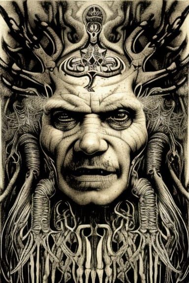 Viking Lich King Portrait in Surrealist Style